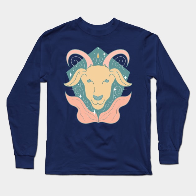 Capricorn Sea Goat (Peach) Long Sleeve T-Shirt by VenusAndMoon